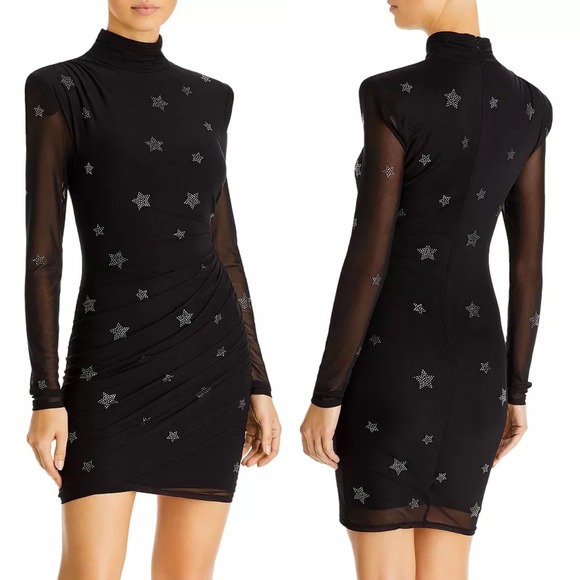 cinq a sept Dresses & Skirts - Cinq a Sept Marlene Dress Star Print Black Silver Embellished Sz 0 Bodycon Sexy